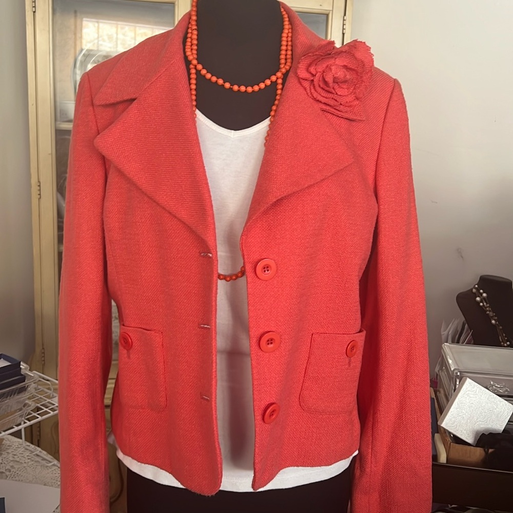 Liz   Claiborne Crop Jacket with Flower Pin